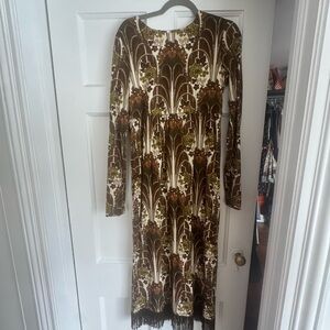 Cara Cara Brown, Cream & Olive Retro Floral Long Sleeve Maxi